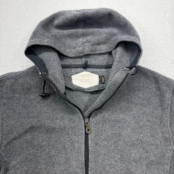VTG Woolrich Mens M USA Made Gray Fleece Full Zip Hooded Jacket Outdoor Patch - Picture 2 of 9
